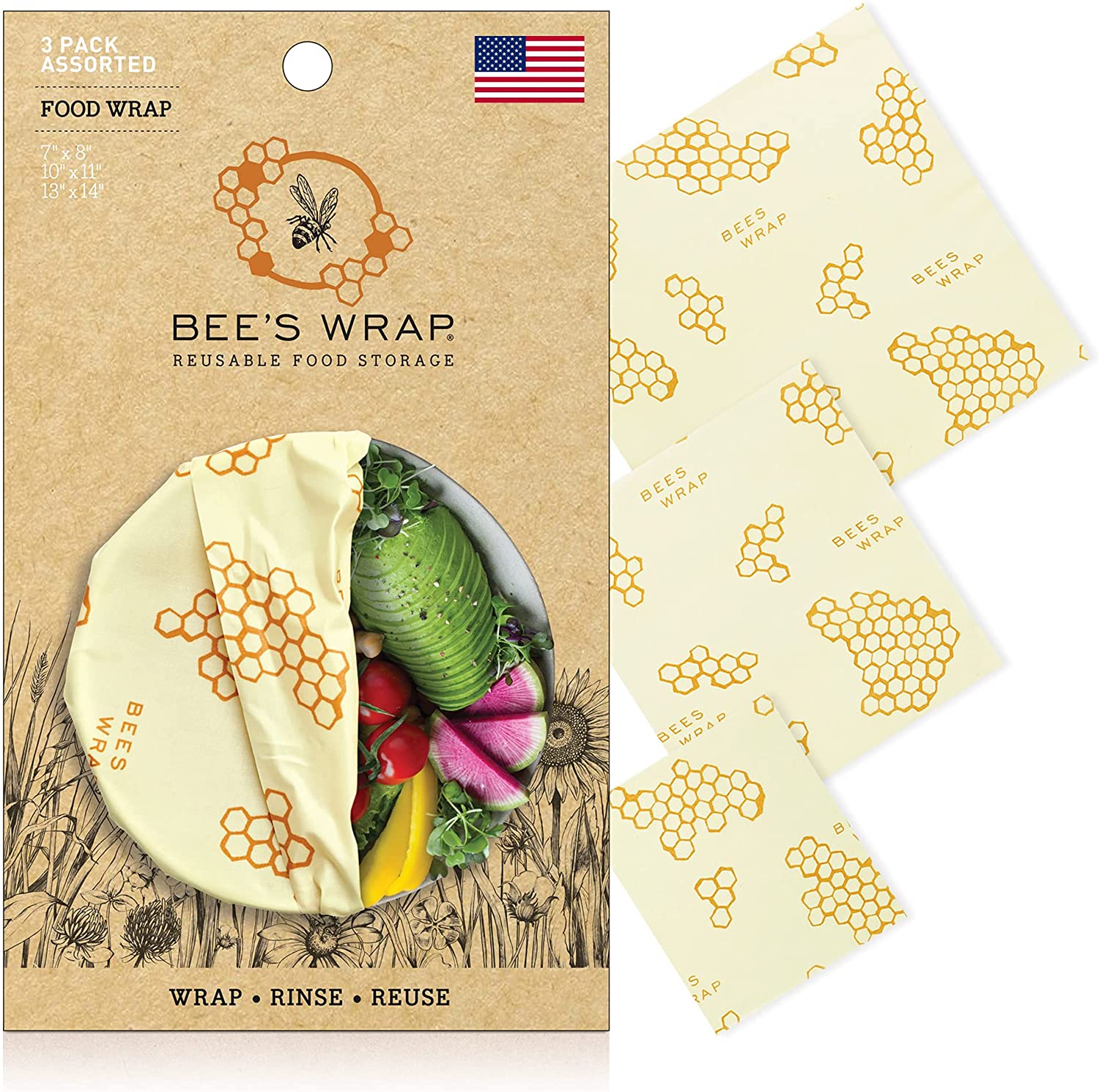 Bee's Wax Wrap Assorted Pack of 3 Honeycomb – Unpacked Living